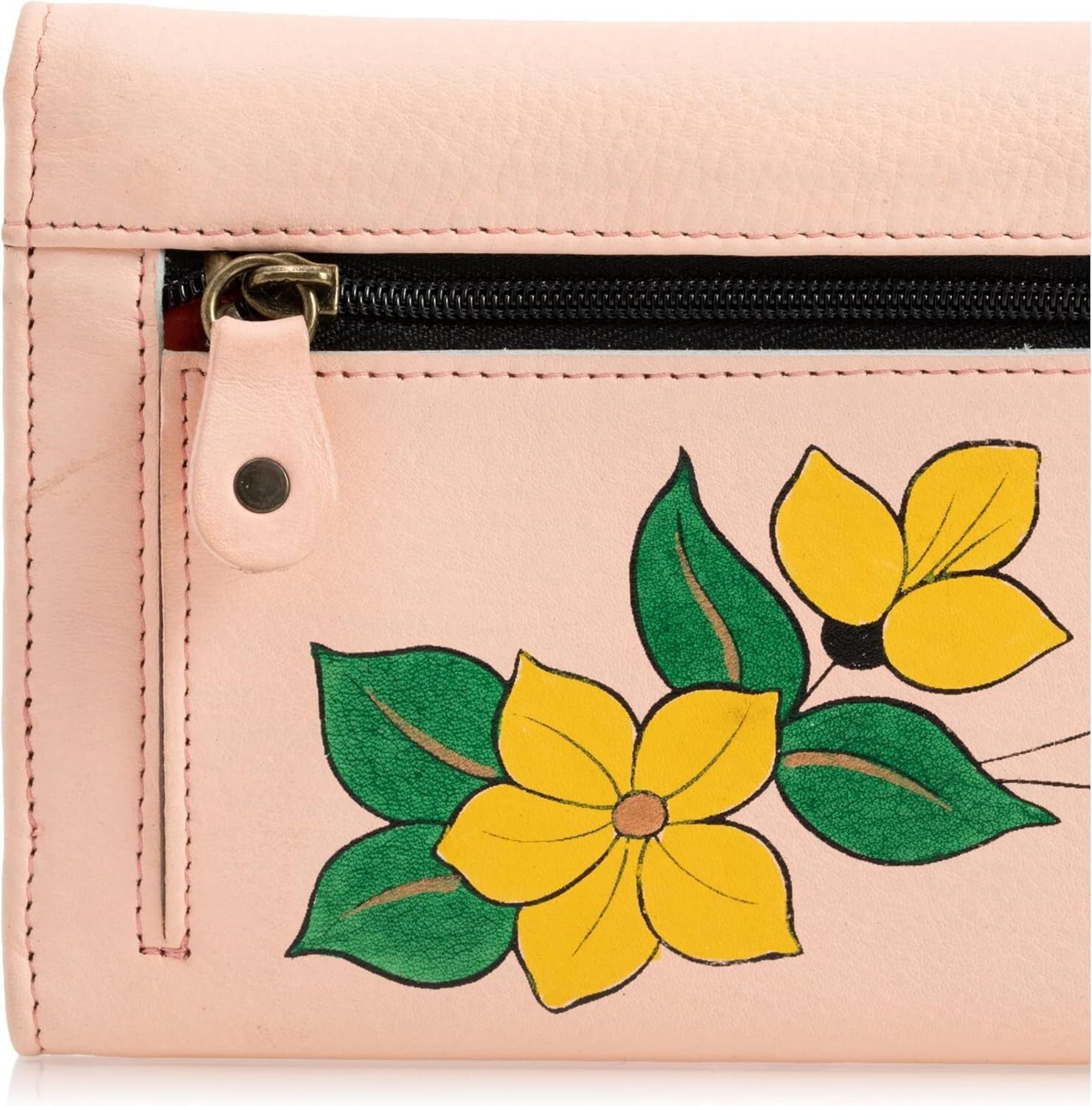 Stylish Hand-Painted Leather Wallet: 7.5” with Magnetic Closure and Coin Pocket