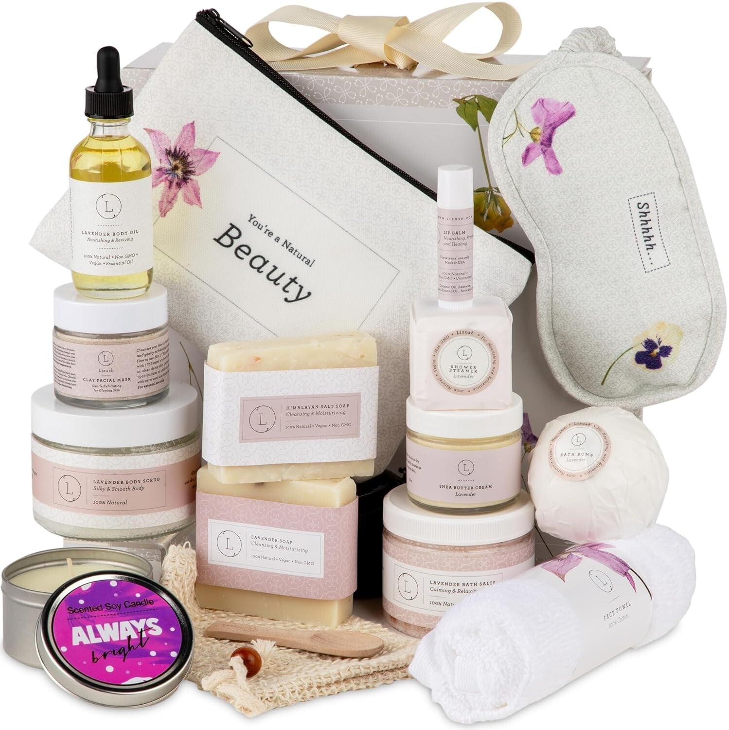 All-Natural 15 Piece Lavender Spa Gift Basket - Luxury Self-Care Essentials
