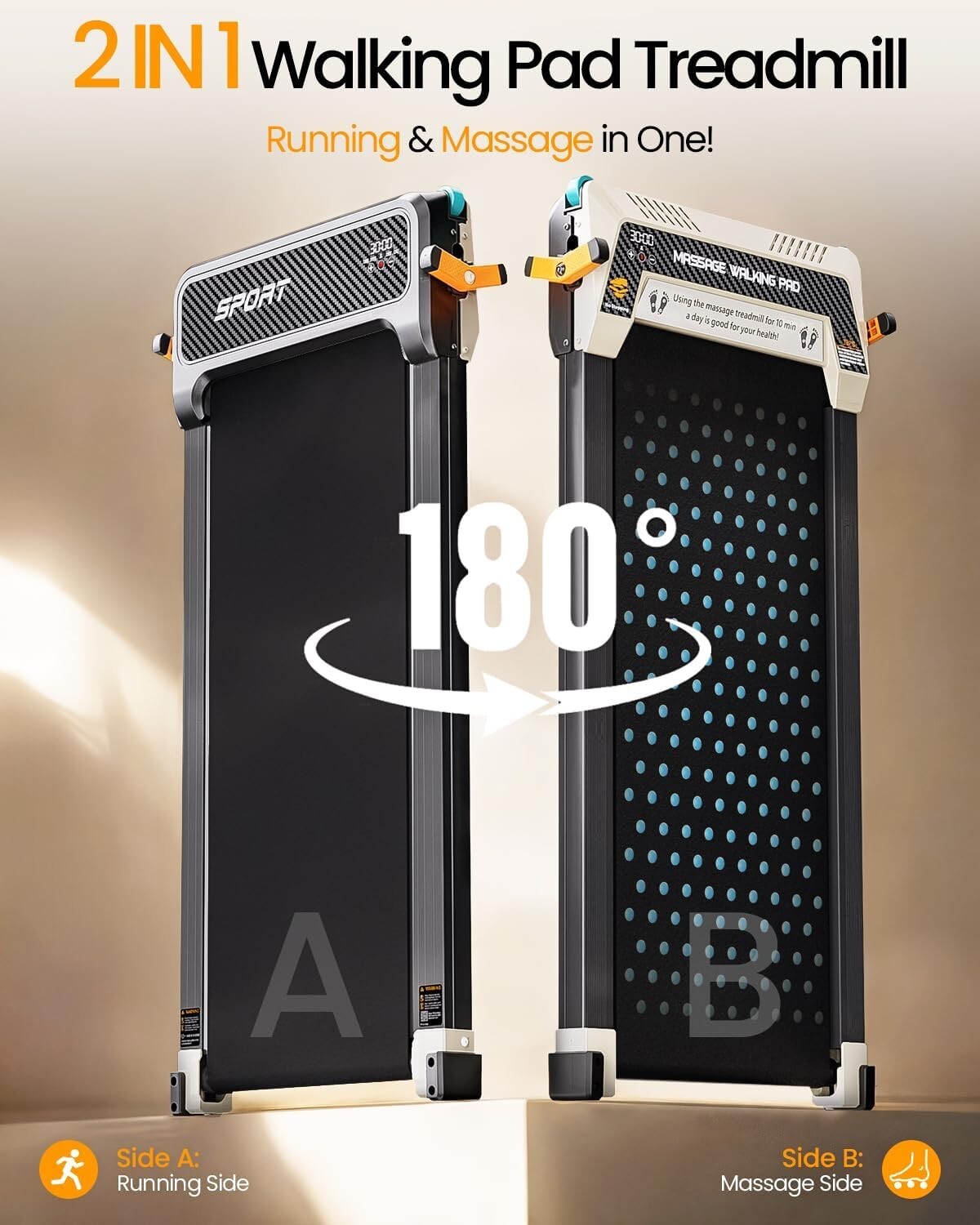 Quiet 2.5HP Multi-Function Treadmill with Incline & Foot Massage for All Users