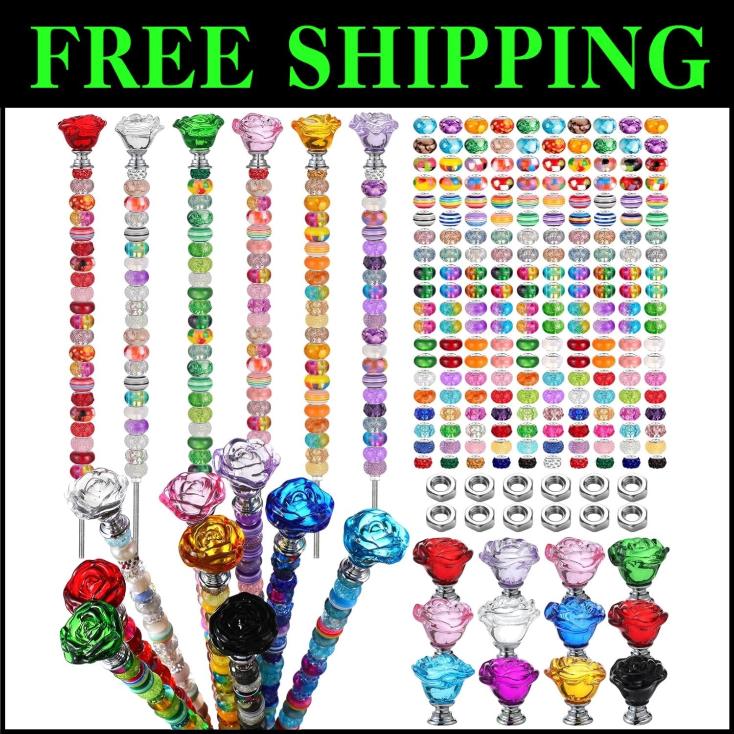 Elegant DIY Garden Decoration: 236 Pcs Beaded Stakes with Crystal Flower Tops
