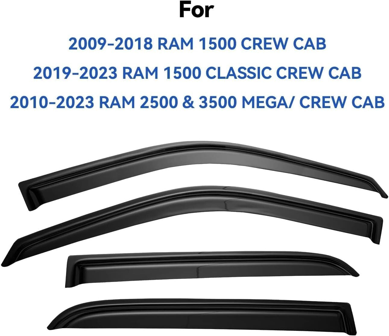 Easy Stick-On Window Rain Guards for 2009-2018 Dodge Ram 1500 Crew Cab