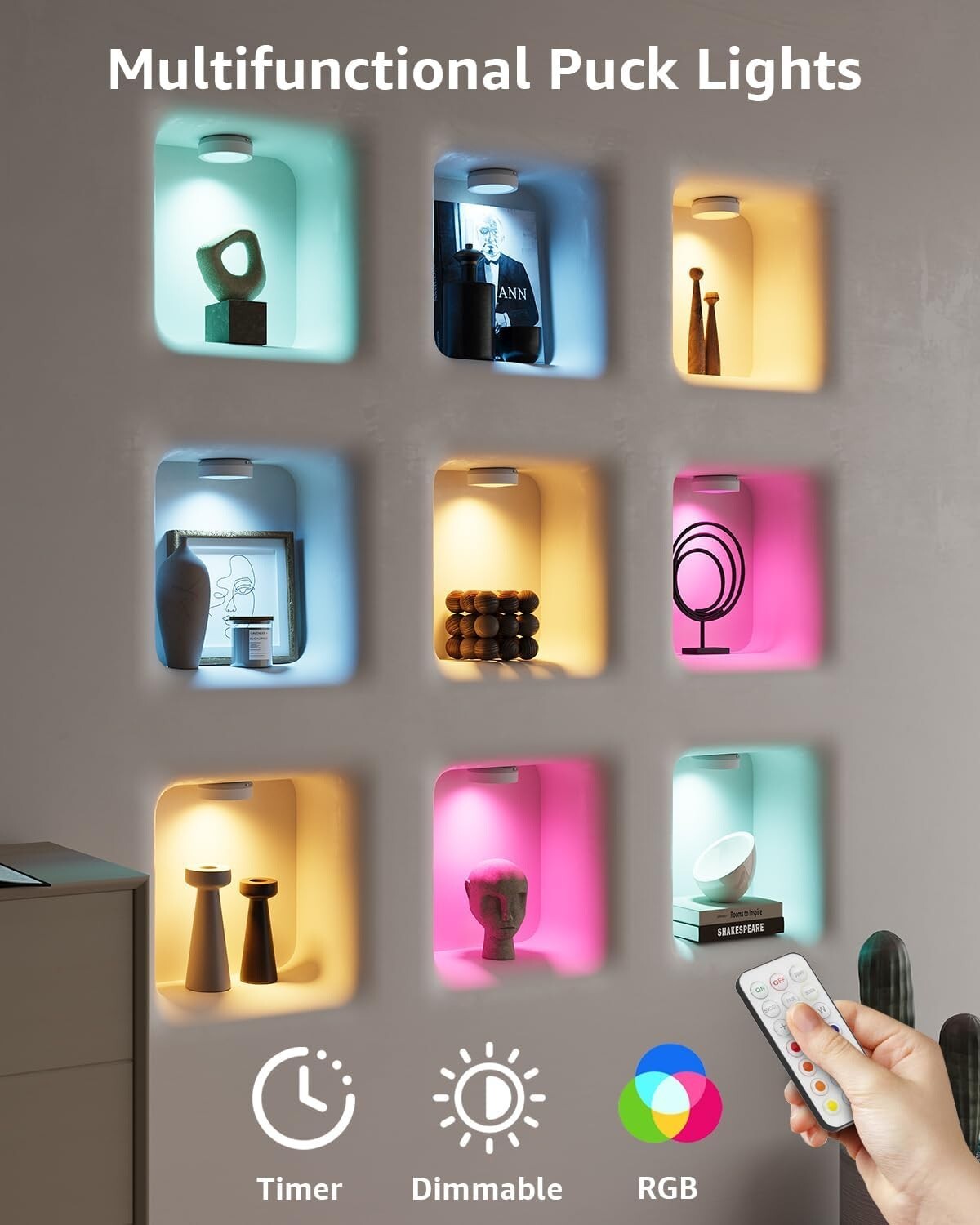 Magnetic RGB Puck Lights with Remote - Easy Touch for Dimmable Illumination