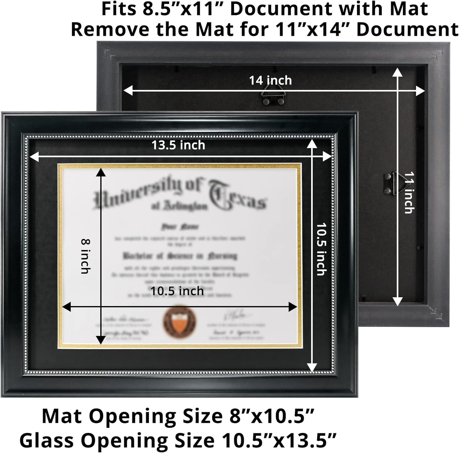Elegant 2-Pack 8.5x11 Diploma Frame with UV Protection - Black & Silver Beads