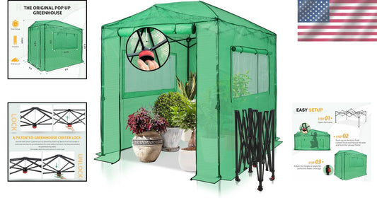 8x6 Portable Walk-In Greenhouse with Easy Setup, Zippered Doors, and Vents