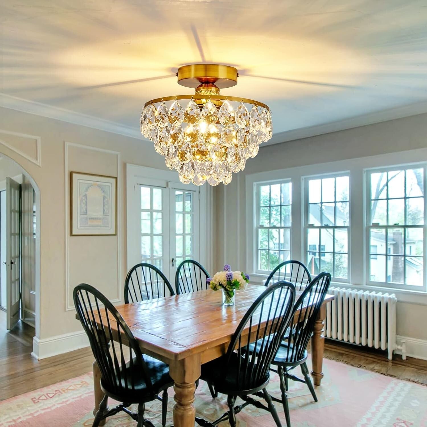 Elegant Gold Crystal Chandelier Semi-Flush Mount Light for Modern Interiors