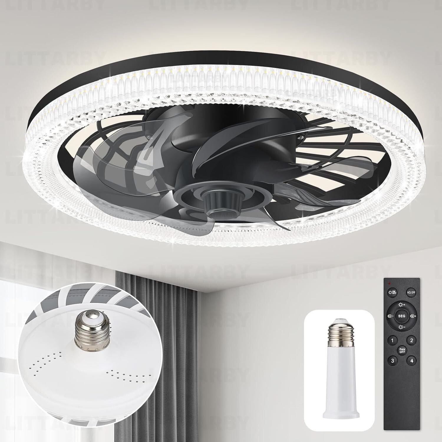 Dimmable LED Ceiling Fan with Memory Function - Perfect for Bedrooms & Kitchens