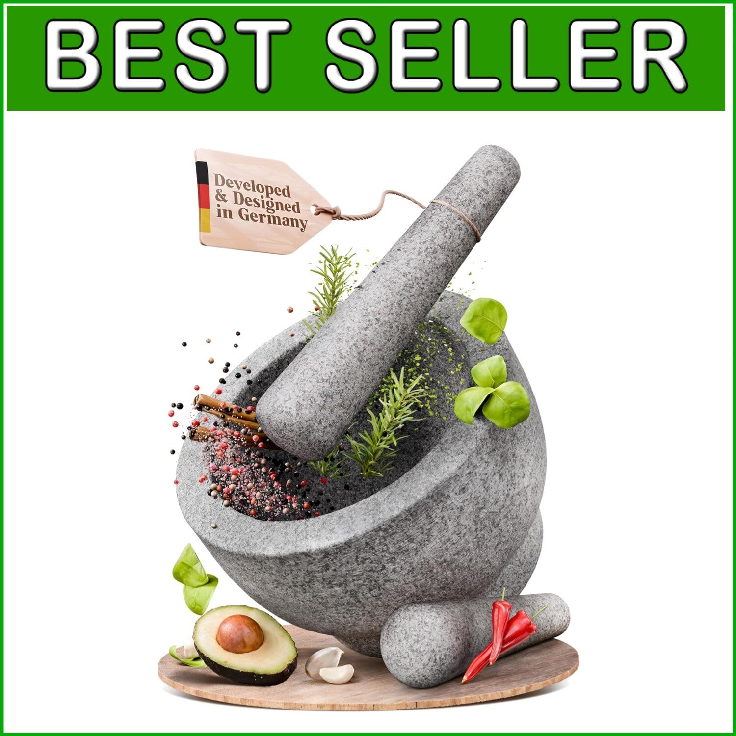 Extra Large 8-Inch Mortar & Pestle Set - 5 Cup Capacity Heavy Granite