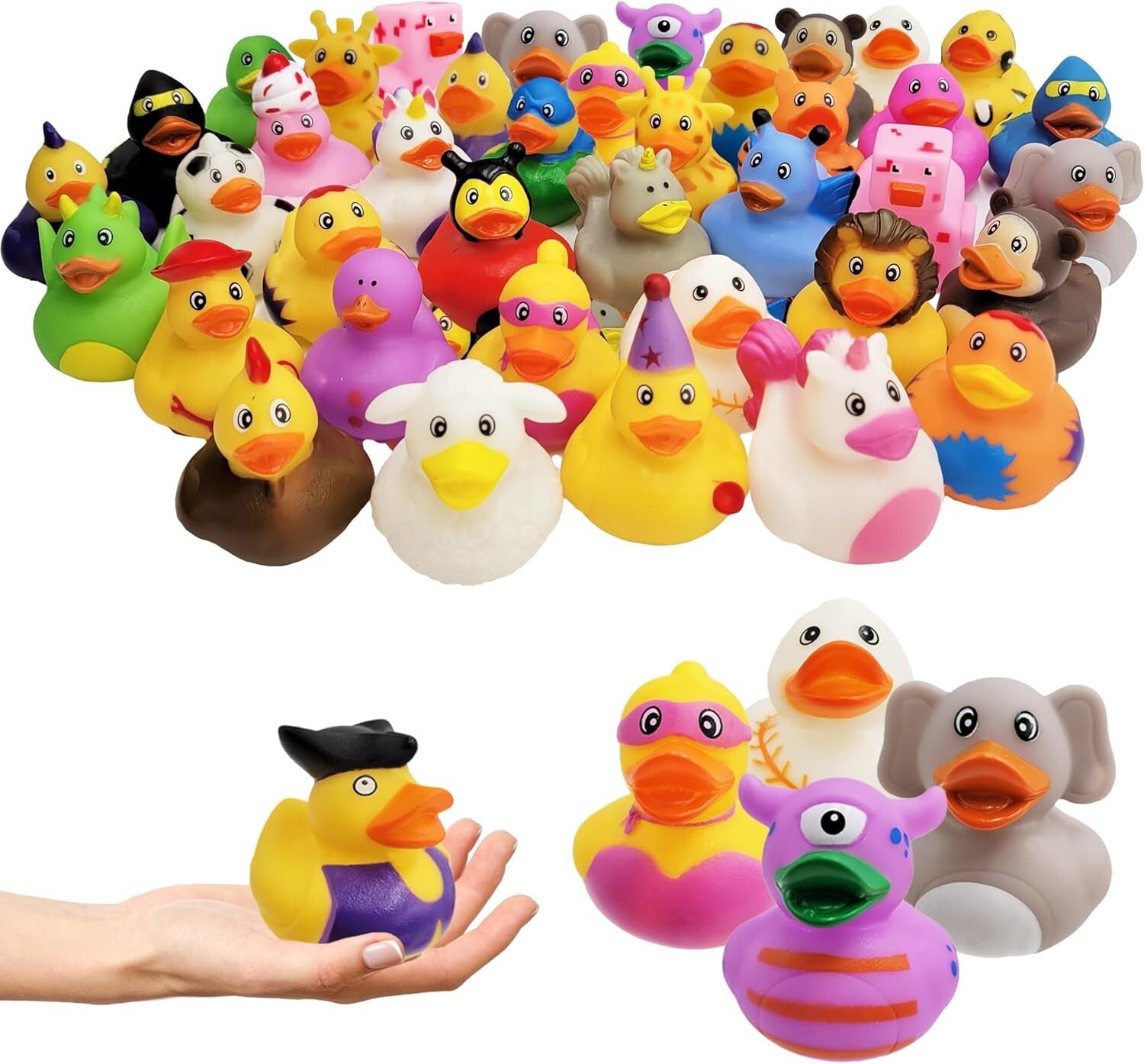 100-Pack Assorted Rubber Ducks - Fun Bath & Pool Toys for Kids and Parties