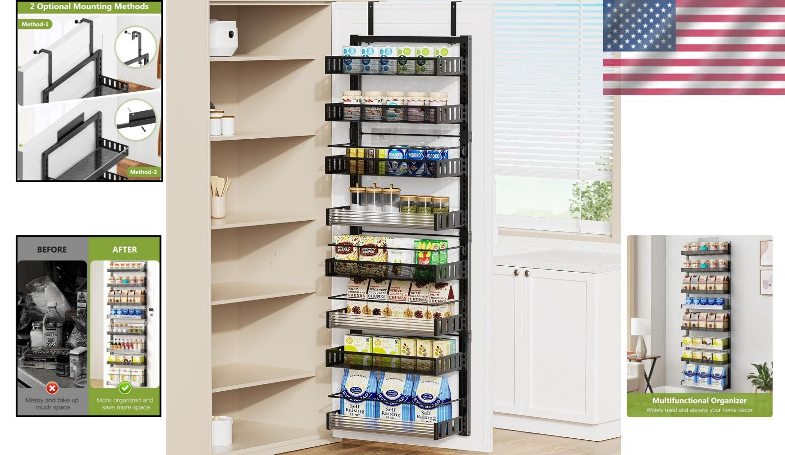 Large 8-Tier Spice Rack with Detachable Baskets - Ideal Wall Mounted Organizer