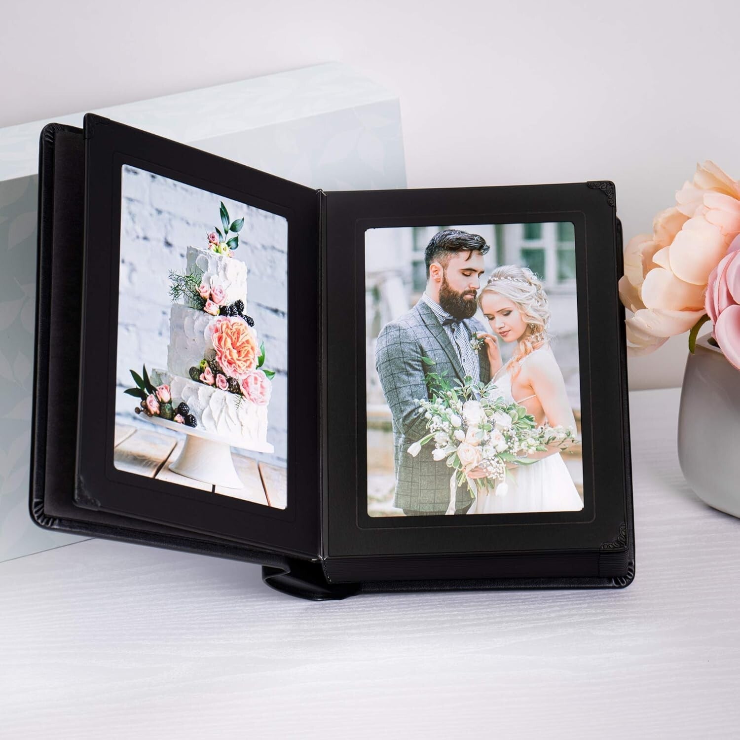 Elegant 5x7 Leatherette Photo Album for Weddings - 15 Pages in Black