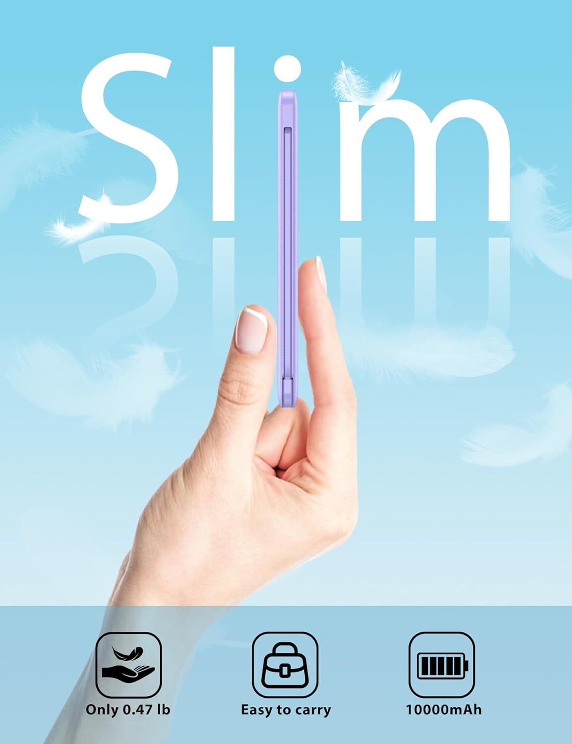 Dual-Pack 10000mAh Slim Power Bank with Built-in Cables, Travel Ready & Stylish