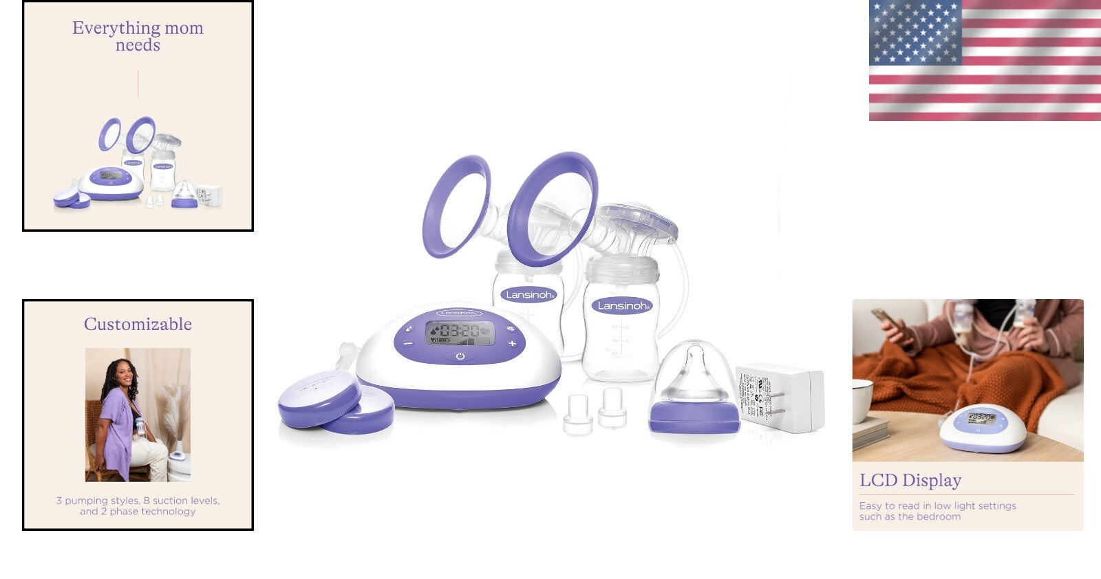 Efficient Double Electric Breast Pump with Hospital Strength Suction & Tote Bag