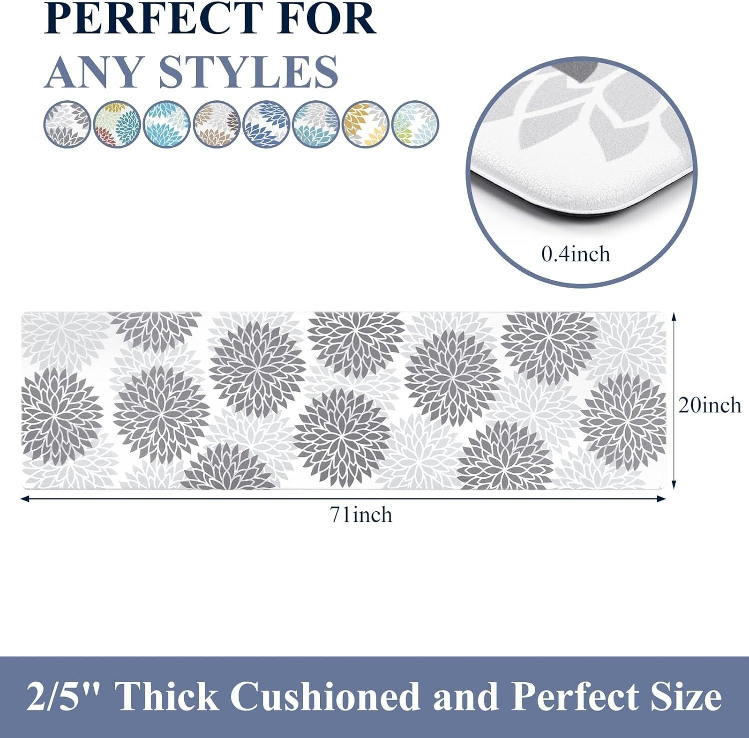 Large 20"x71" Waterproof Kitchen Runner - Cushioned & Slip-Resistant Comfort