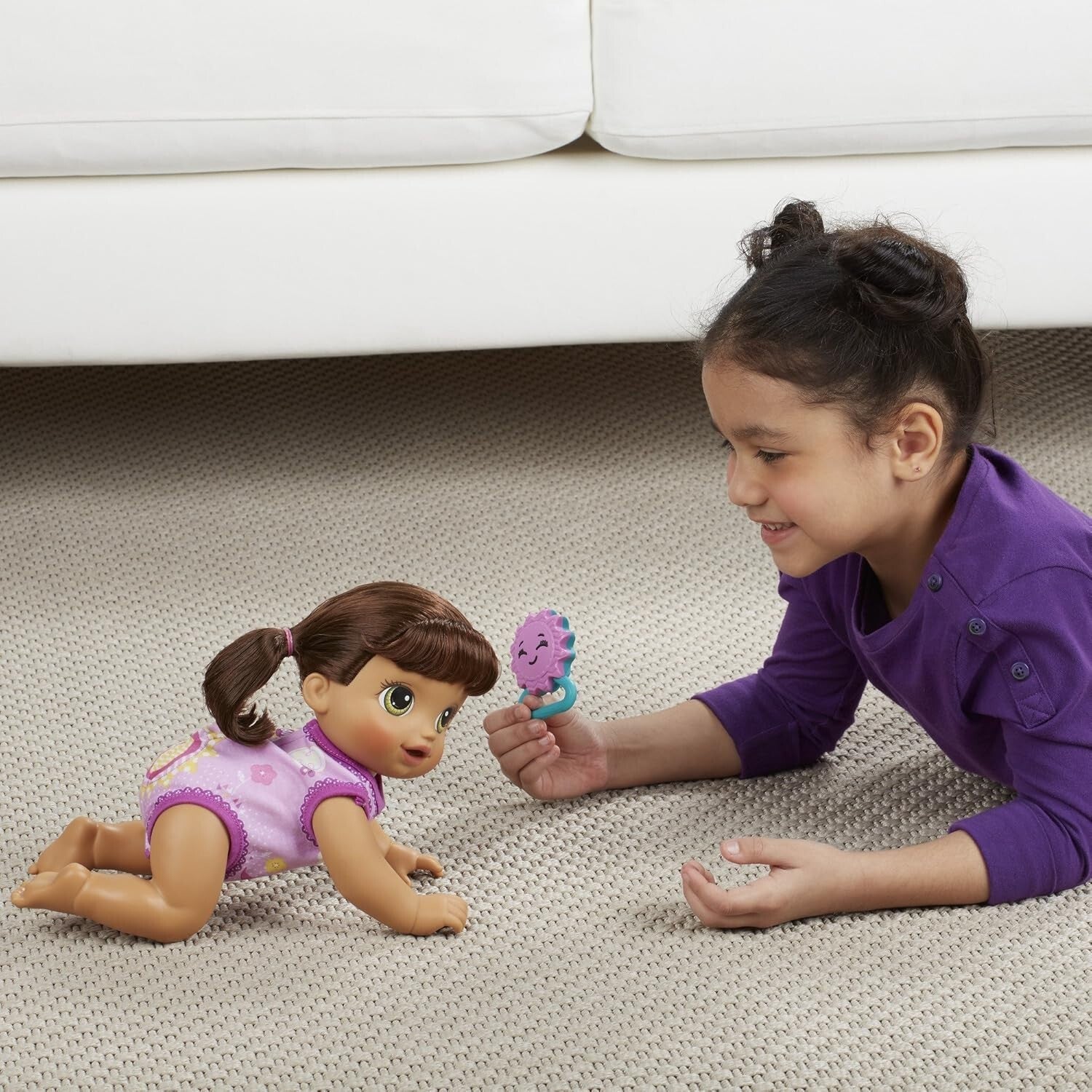 Baby Go Bye Bye Brunette - Fun Talking and Crawling Doll with Accessories
