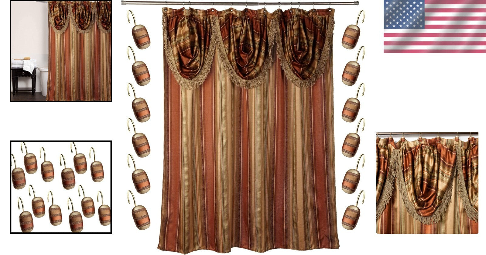 Durable 13-Piece Bathroom Shower Curtain Set with Elegant Striped Pattern