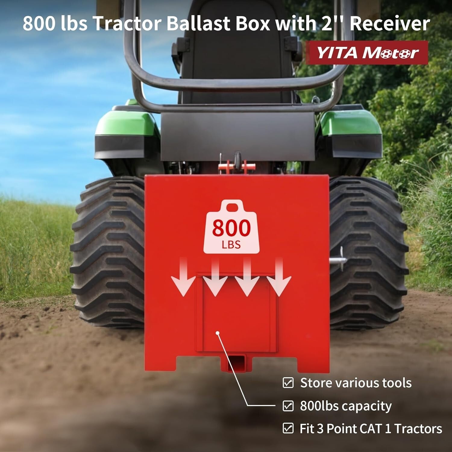 800 lbs Heavy Duty Tractor Ballast Box with Quick Hitch for Category 1 Tractors