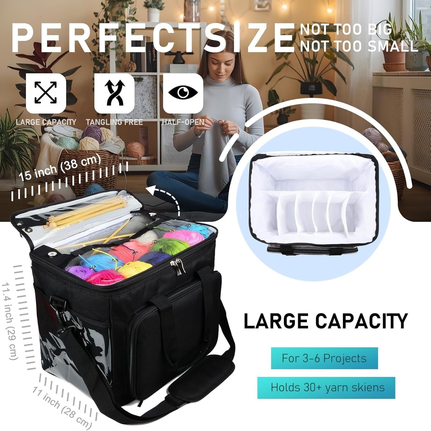 Portable Knitting Tote with Inner Divider and Flexible PVC - Ideal for Crafters