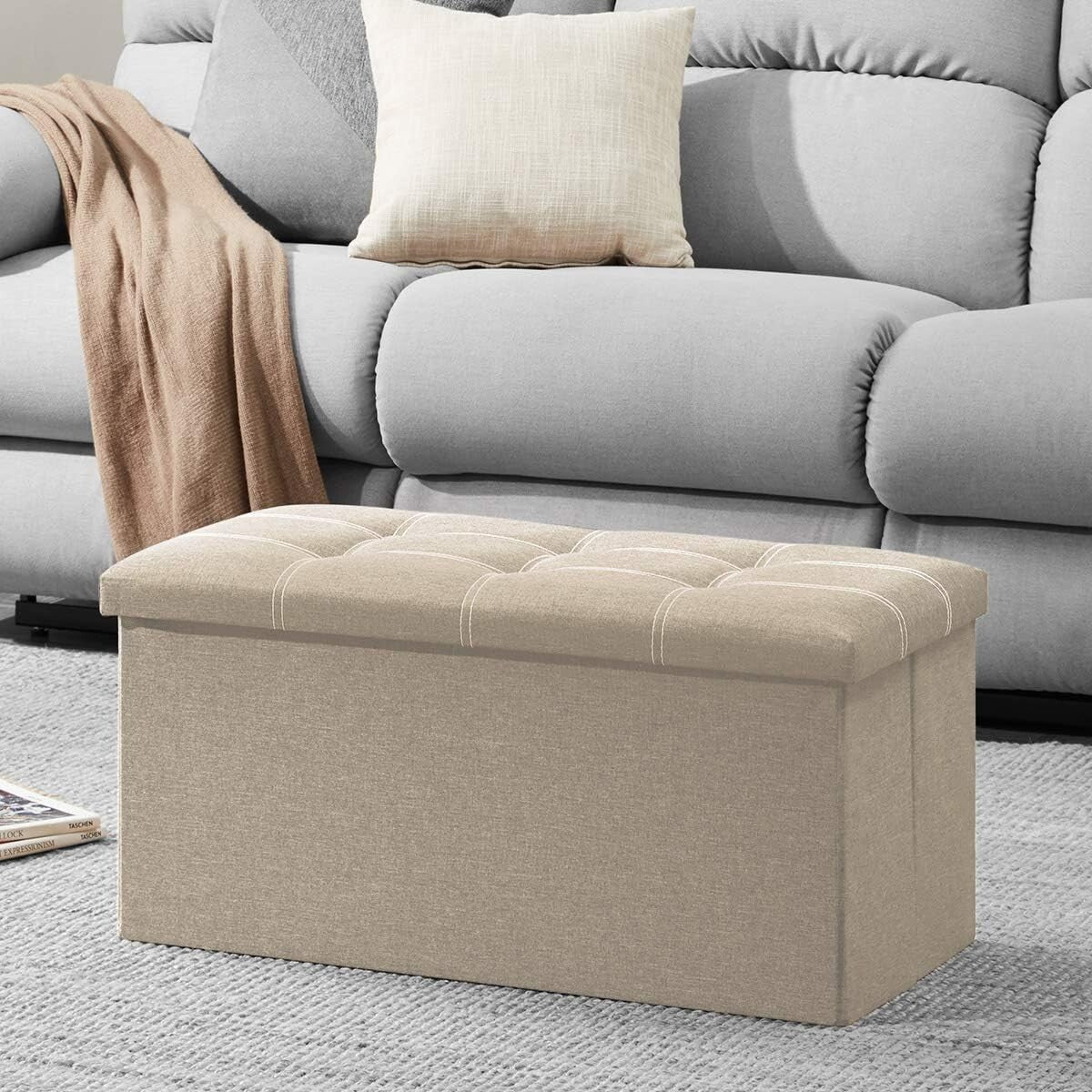 Elegant 30-Inch Linen Ottoman with Storage - Ideal for Living Room or Bedroom