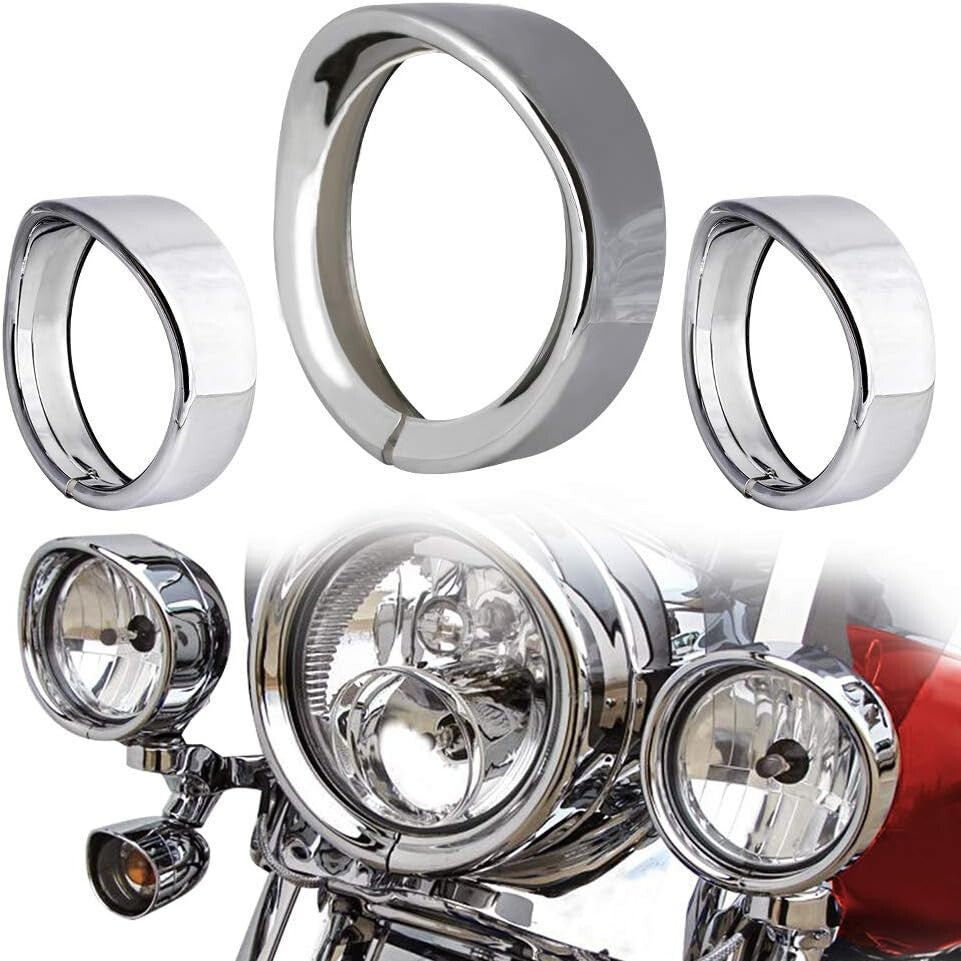 Chrome Motorcycle Headlight and Fog Light Trim Ring Kit for Harley Enthusiasts