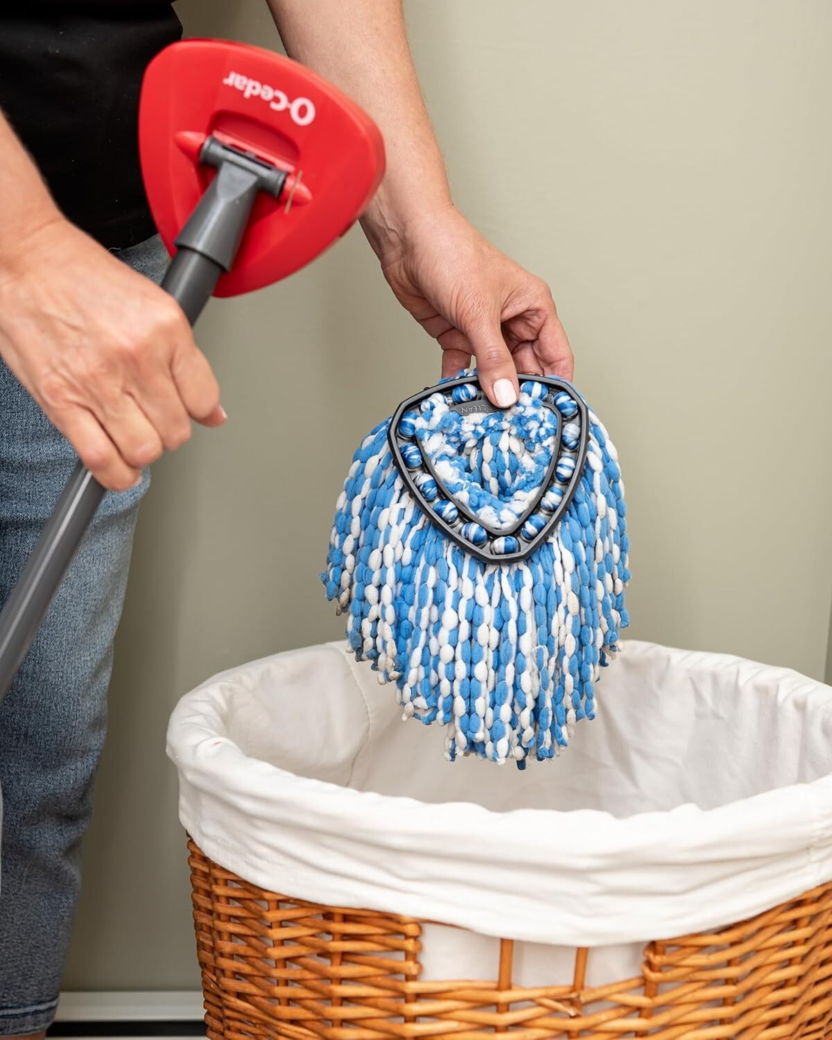 RinseClean Spin Mop System with Dual-Chamber Bucket & 2 Extra Microfiber Heads