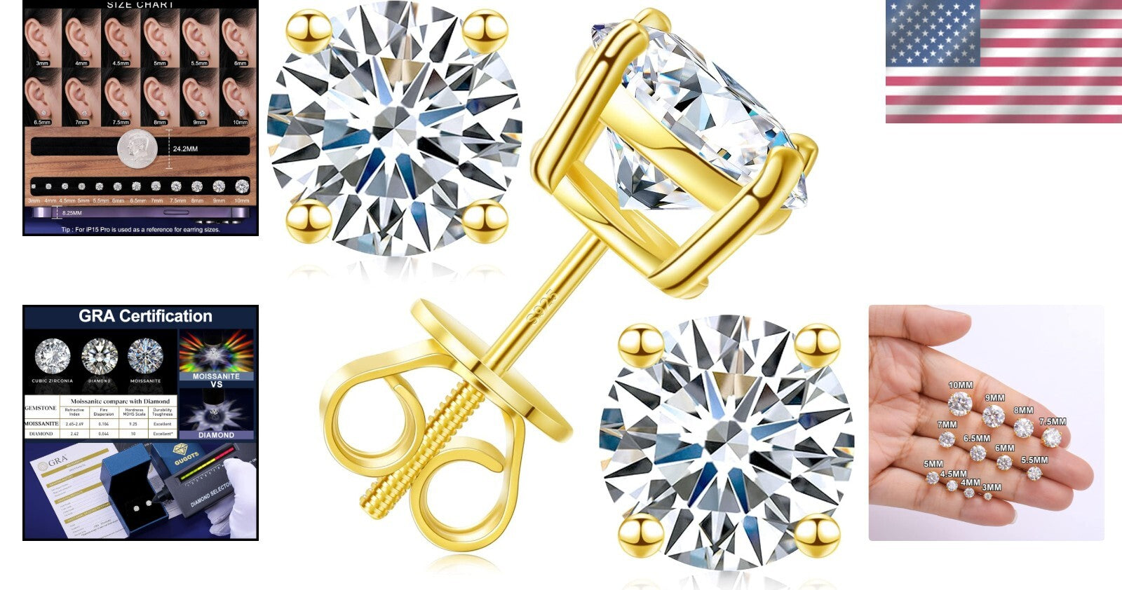 Elegant Moissanite Screw Back Earrings, 0.6ct to 8.0ct, Hypoallergenic Design