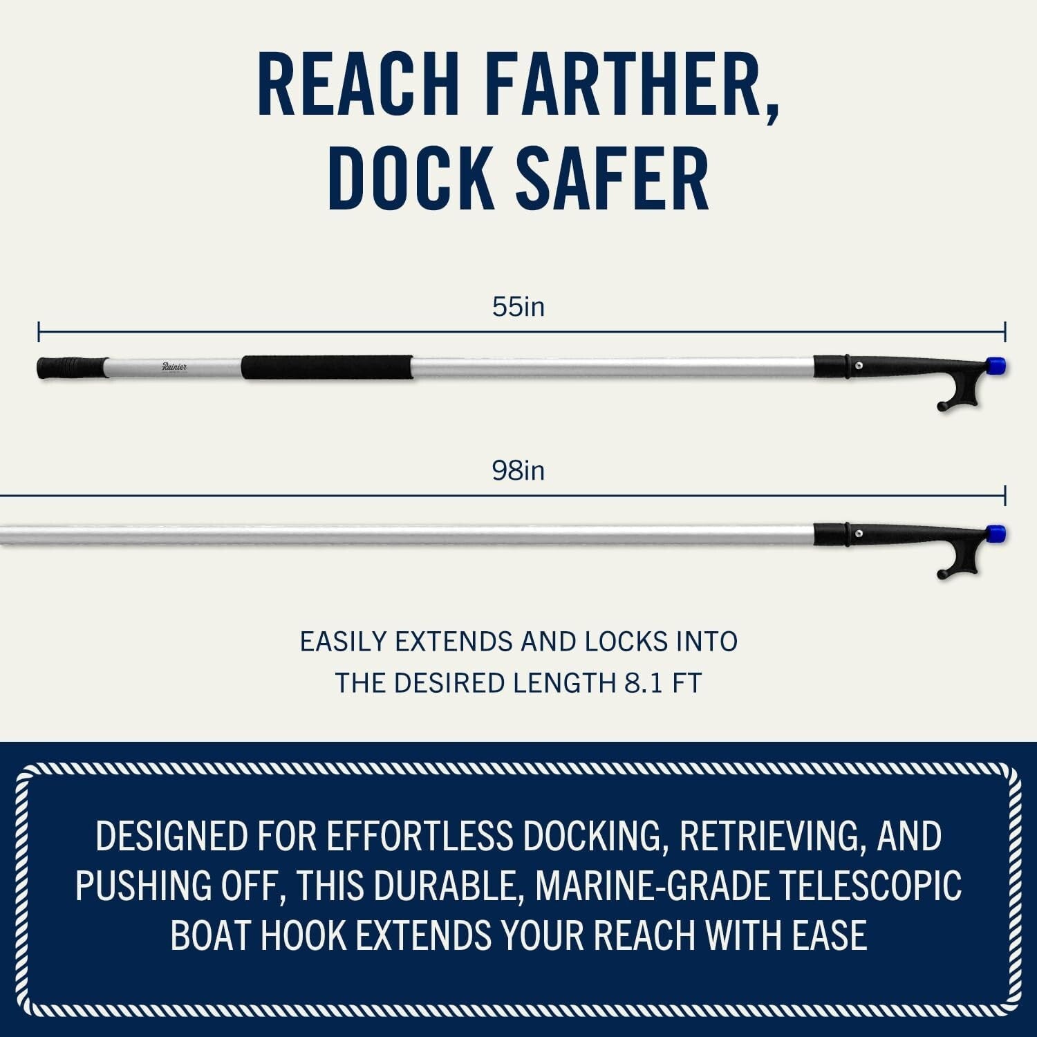 Universal Telescoping Boat Hook - 4.5-8 ft Lightweight for Mooring & Fishing