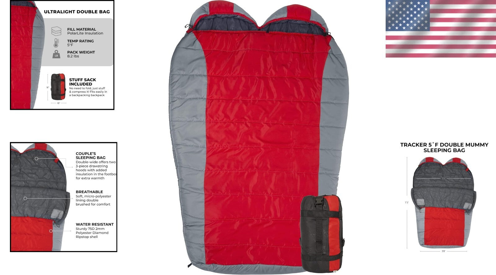 Two-Person Mummy Sleeping Bag - Warm Weather Camping, Backpacking & Hiking Gear