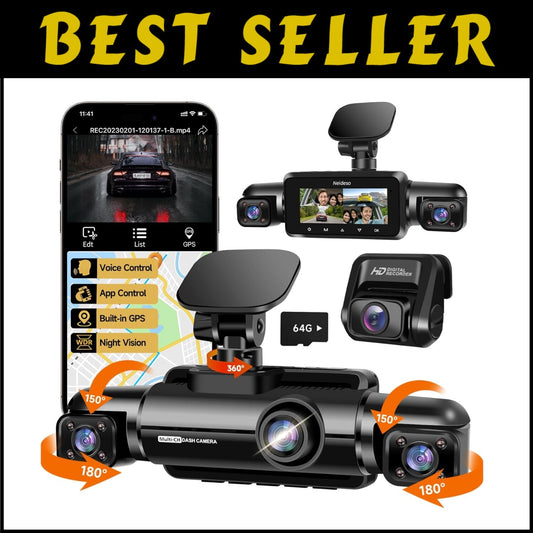 Wi-Fi Connected 360° Dash Cam with Voice Control & 24-Hour Parking Surveillance