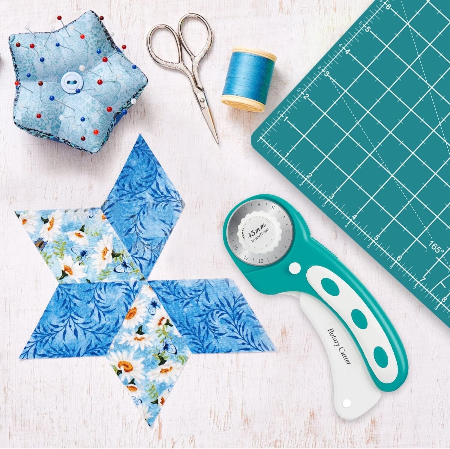 All-in-One Quilting Kit: Rotary Cutter, Blades, Mat & Craft Knife for Crafts