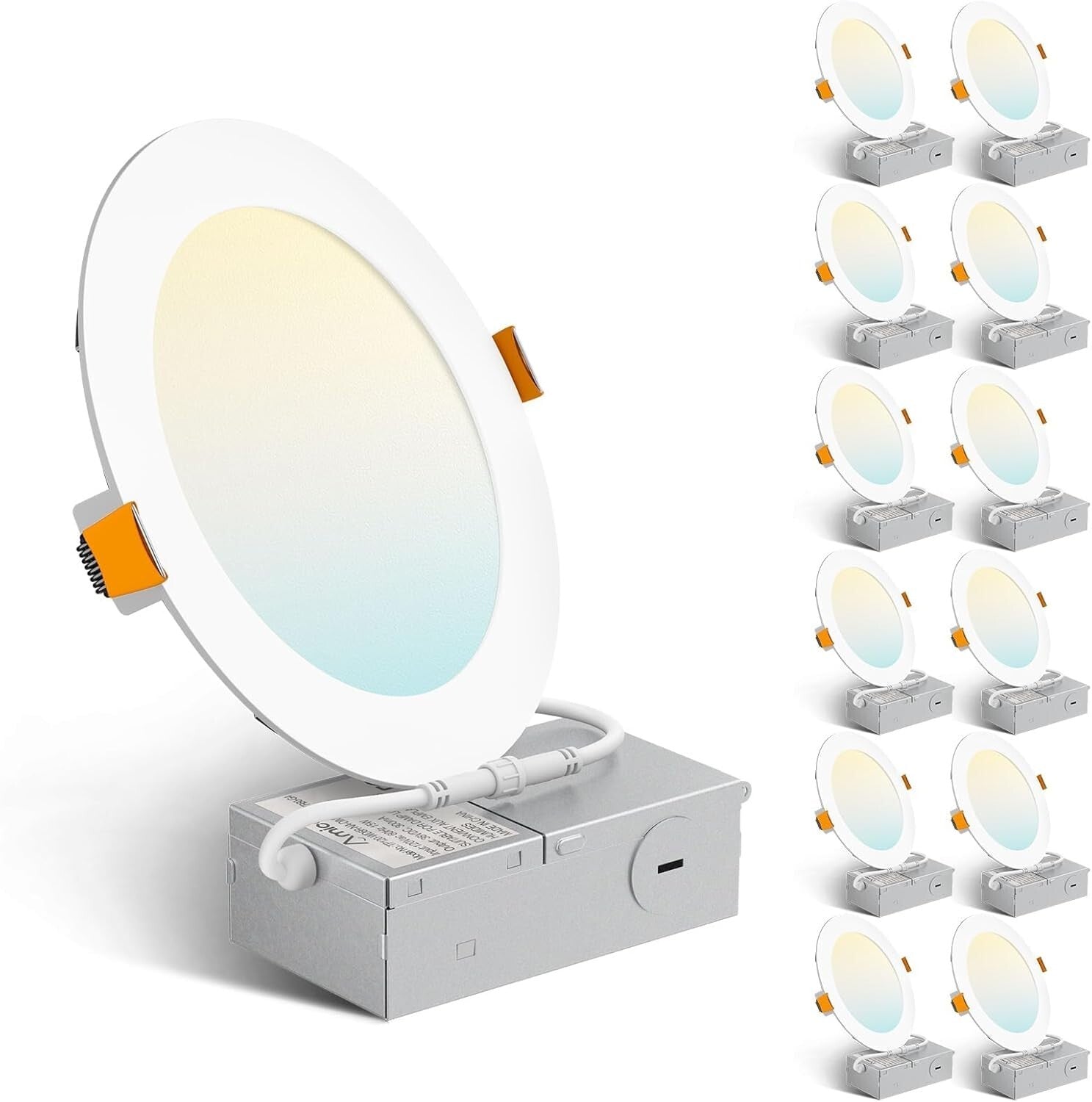 Versatile 5 Color Temperature Recessed LED Lights - 12 Pack Ultra-Thin Design