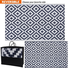 Load image into Gallery viewer, Sophisticated Dark Blue &amp; White 5' x 8'' Outdoor Rug - UV Stabilized Design