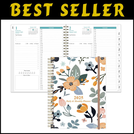 2025 Elegant Daily & Monthly Planner - One Page Per Day, 8.5"x11", Rose