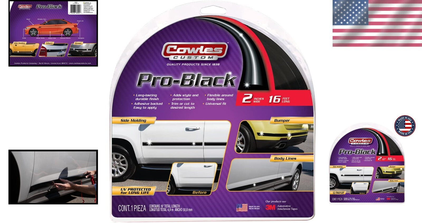 Universal Black Finish Body Molding - 2" x 16 ft, Easy Install & UV Protected