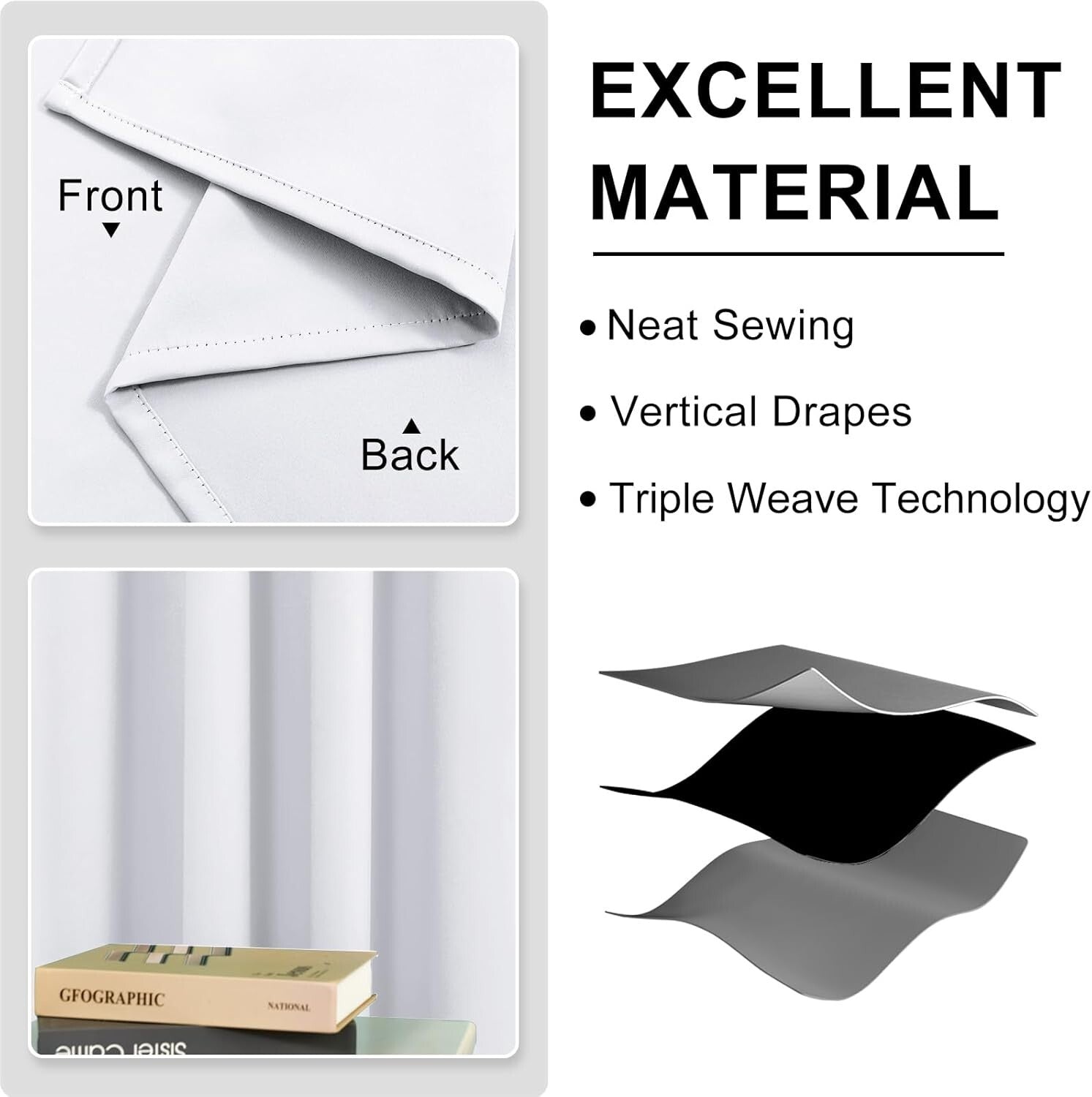 Energy-Saving Greyish White 84x60 Curtains - Perfect for Bedroom or Living Room