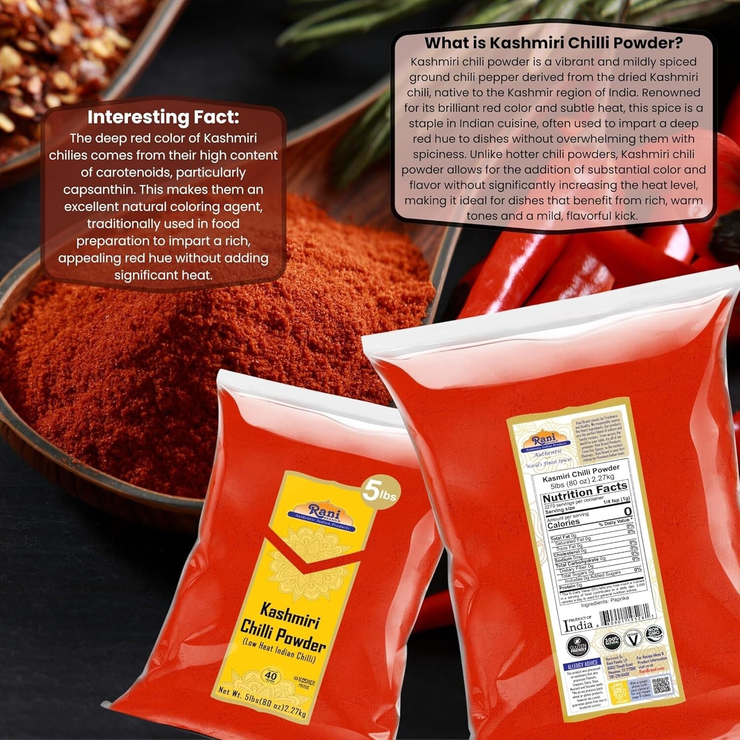 Authentic Kashmiri Chilli Powder 5lbs - Kosher & Vegan Spice for Gourmet Cooking