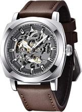 Load image into Gallery viewer, Men's Waterproof 30M Automatic Watch with Skeleton Dial &amp; Leather Strap - 45mm