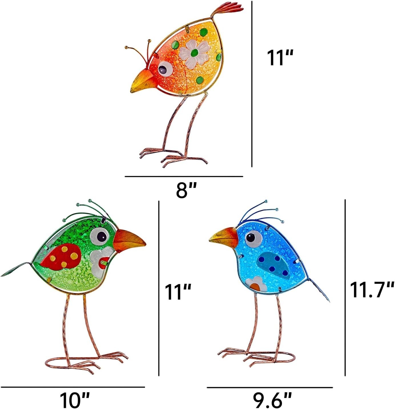 Handcrafted Bird Garden Art - 3PCS of Colorful Yard Statues, Perfect for Gifting