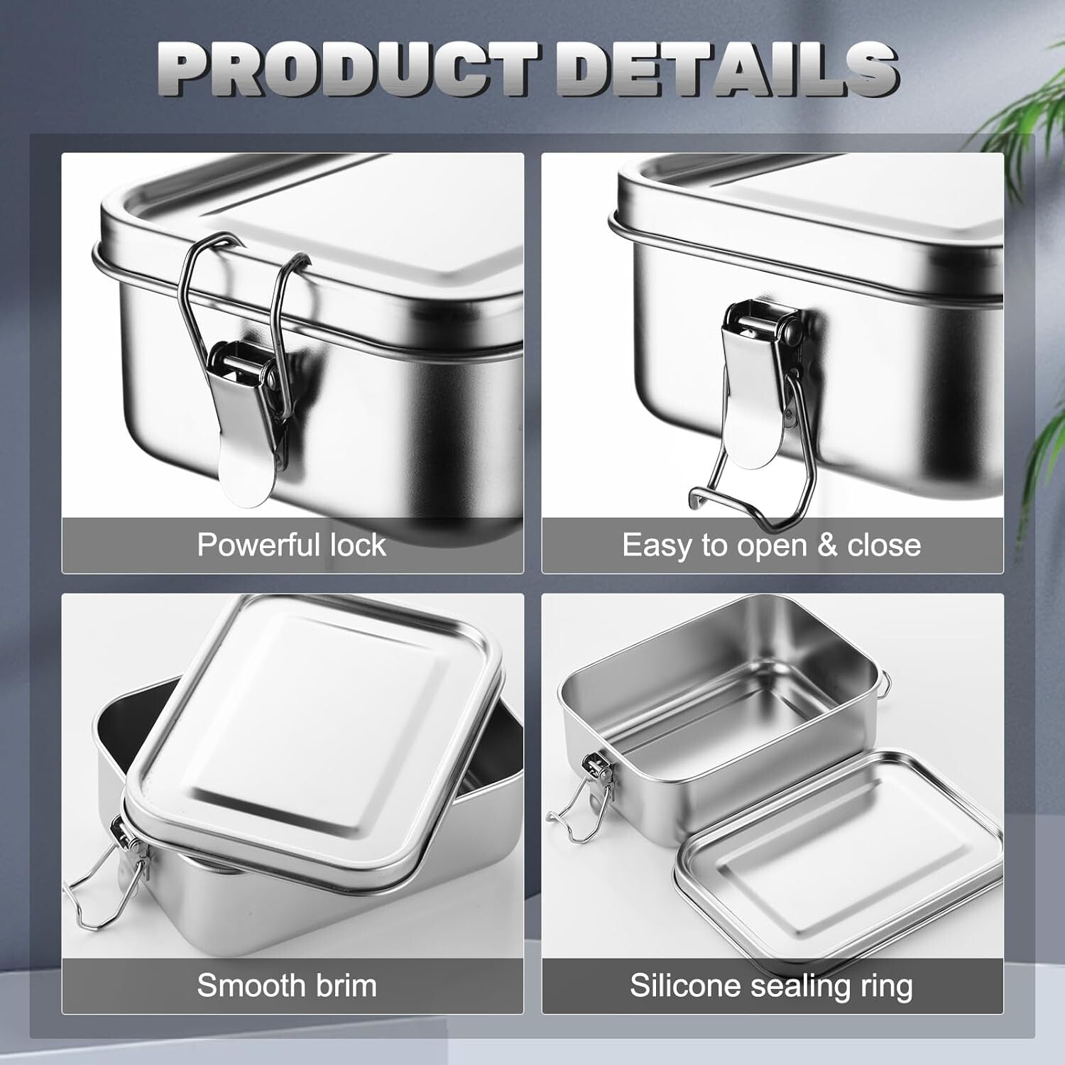 Durable 850ml Stainless Steel Lunch Box Set with Lockable Clips - 8 Containers