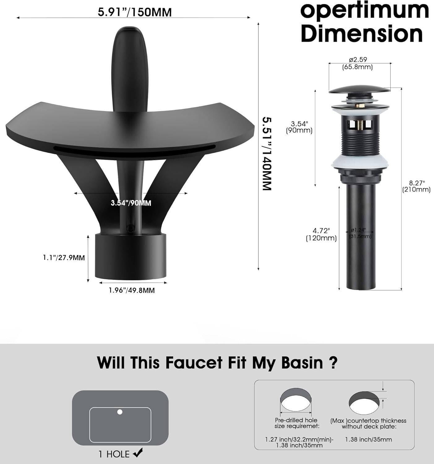 Stylish Single Handle Bathroom Faucet with Waterfall Spout and Pop-Up Drain