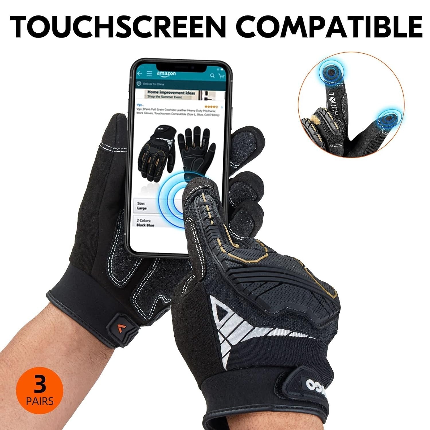 Heavy Duty Synthetic Leather Work Gloves - Touchscreen & Impact Protection