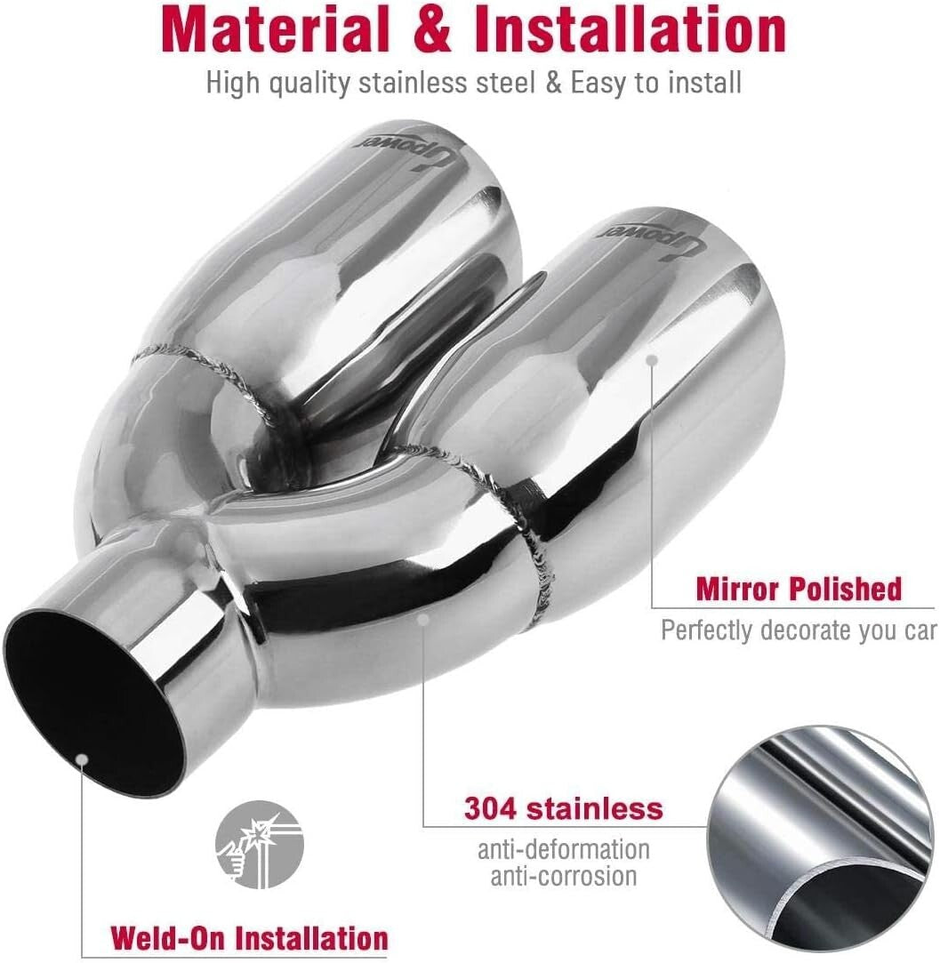 Premium 2.5" to 3.5" Dual Exhaust Tip - Polished 304 Stainless Steel Tailpipe