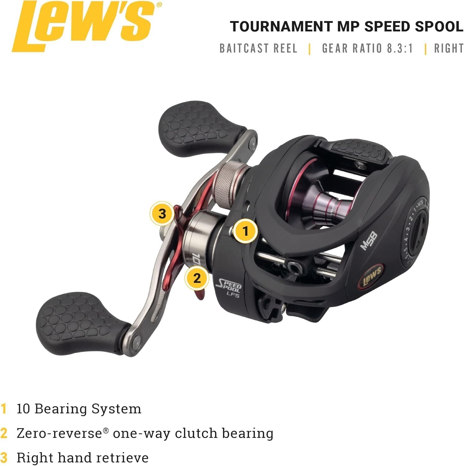 Premium 8.3:1 Baitcast Fishing Reel - 35'' Retrieve with 10 Ball Bearings
