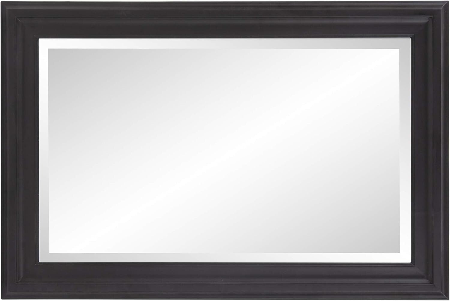 Transitional Rectangular Wall Mirror in Matte Black - Ready to Hang Style