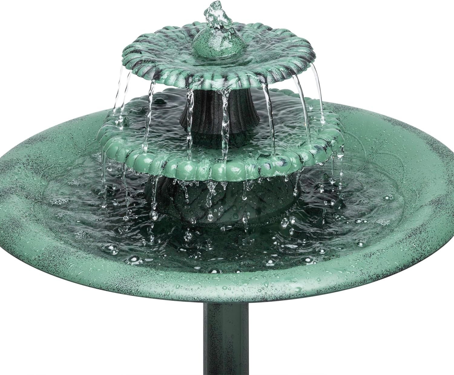 Elegant 3-Tier Pedestal Water Fountain & Birdbath, 35" Green Outdoor Feature