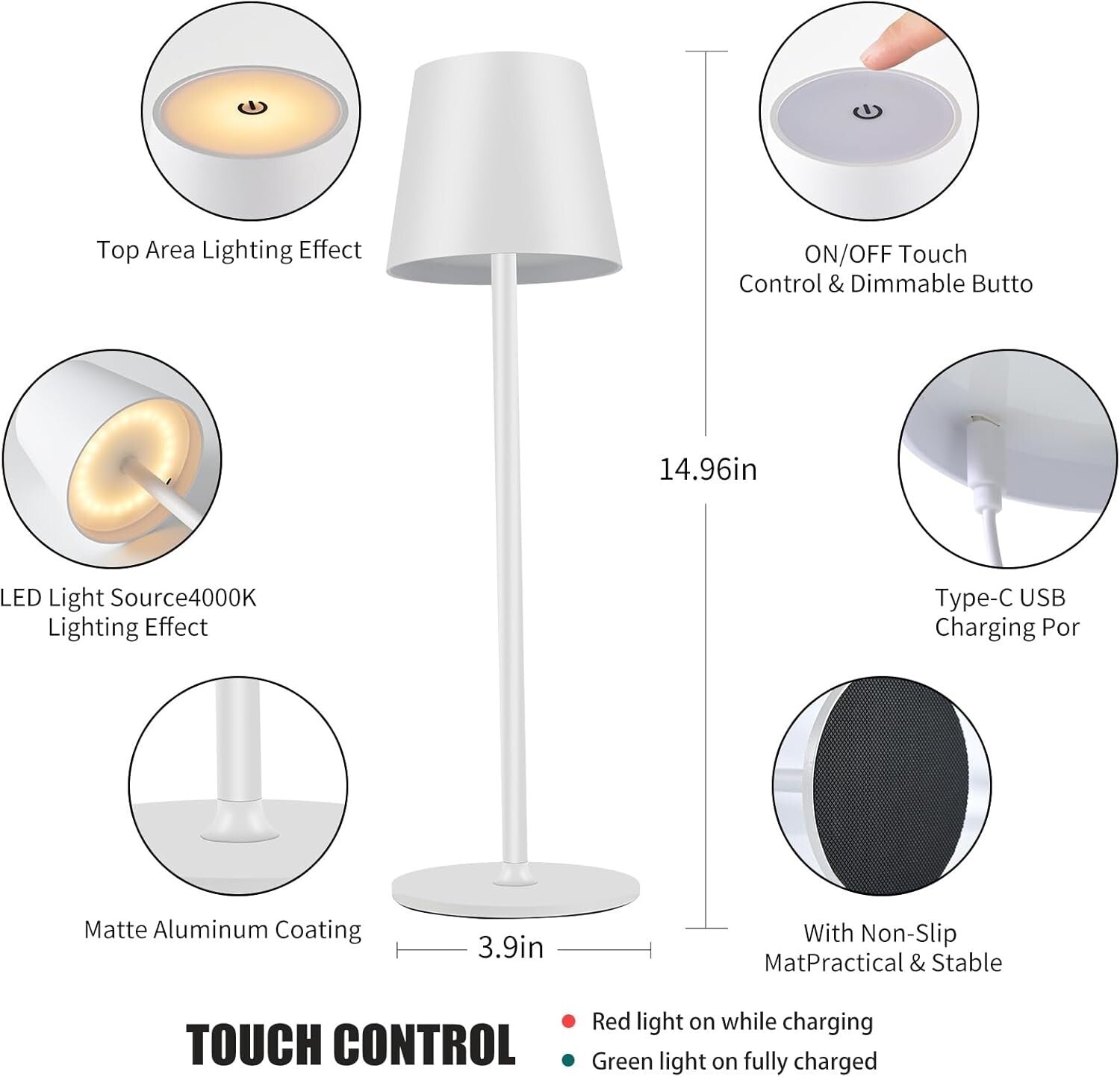 2-Pack Dimmable LED Touch Lamps - Stylish Portable Night Light for Dinner & More