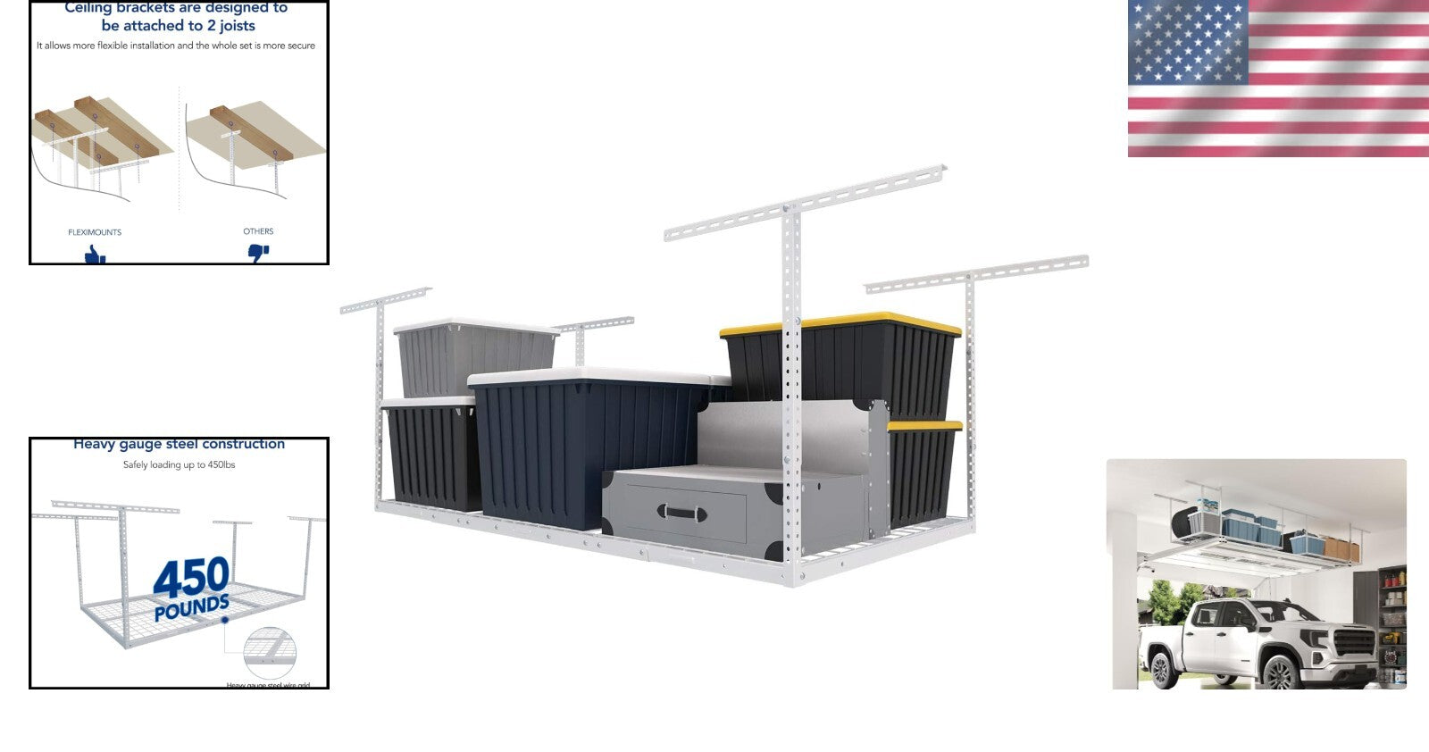 Effortless Installation & Durable Overhead Garage Storage Rack - 3x6 Ft, 450 lbs