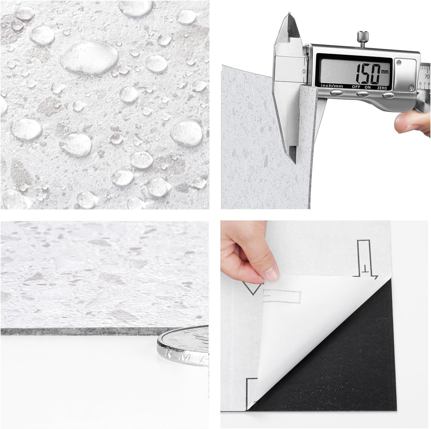 DIY-Friendly Waterproof White Granite Peel and Stick Floor Tiles 12x12 Size