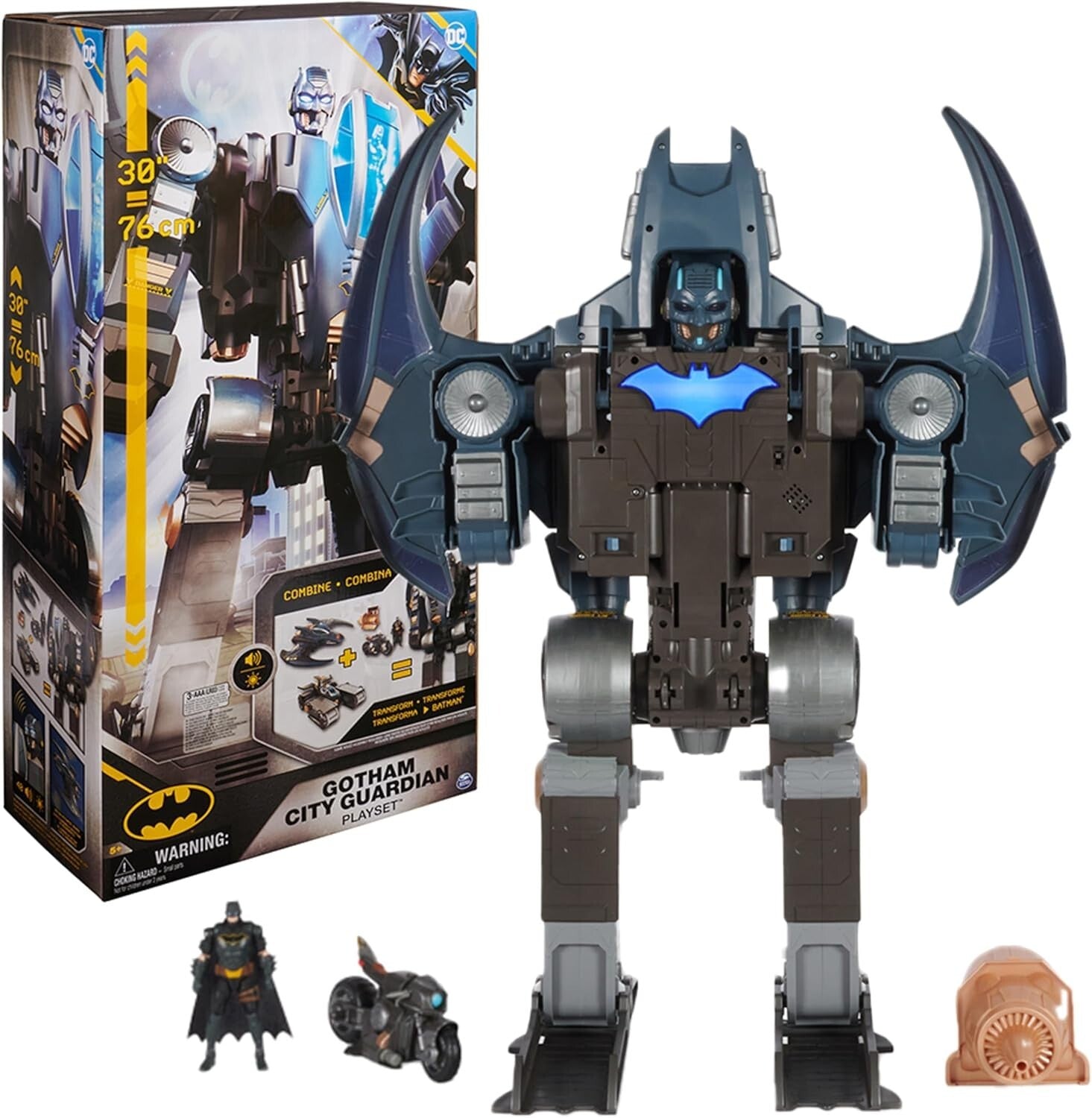 Epic 4-in-1 Gotham City Guardian Playset: Transforming Mech Batman with Lights