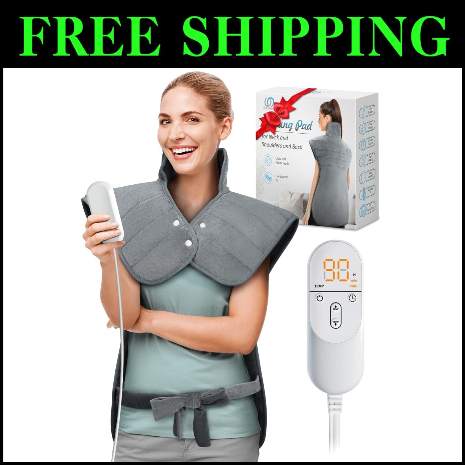 Soft & Adjustable Heating Pad for Back Pain - 2 Hour Auto-Off, Ideal Gift Option
