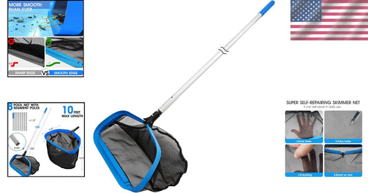 Effortless Pool Cleaning: 17.5'' Repairable Skimmer Net with 10' Aluminum Pole